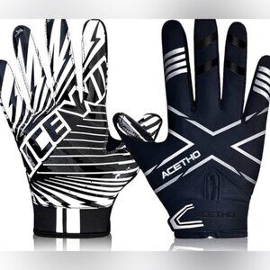 Acetho Football Childs Medium Large Gloves Black White